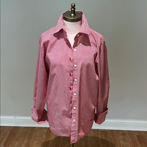 Orvis wrinkle free red and white gingham check button front shirt 8 - Picture 1 of 10